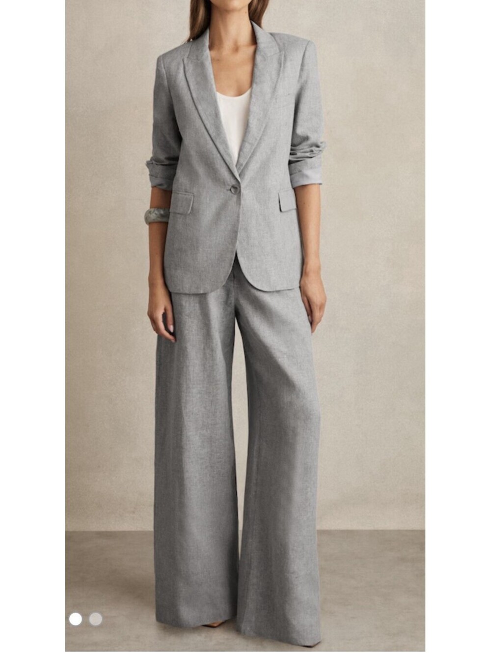 New Reiss Willow Linen-Blend Single-Breasted Blazer in Blue Size US 6 $330